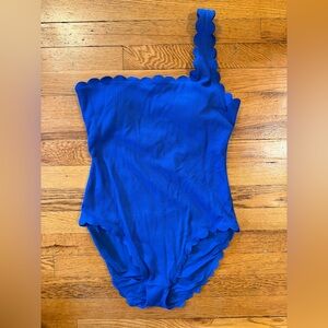 aerie Scallop-Trim One-Shoulder Blue Swimsuit
